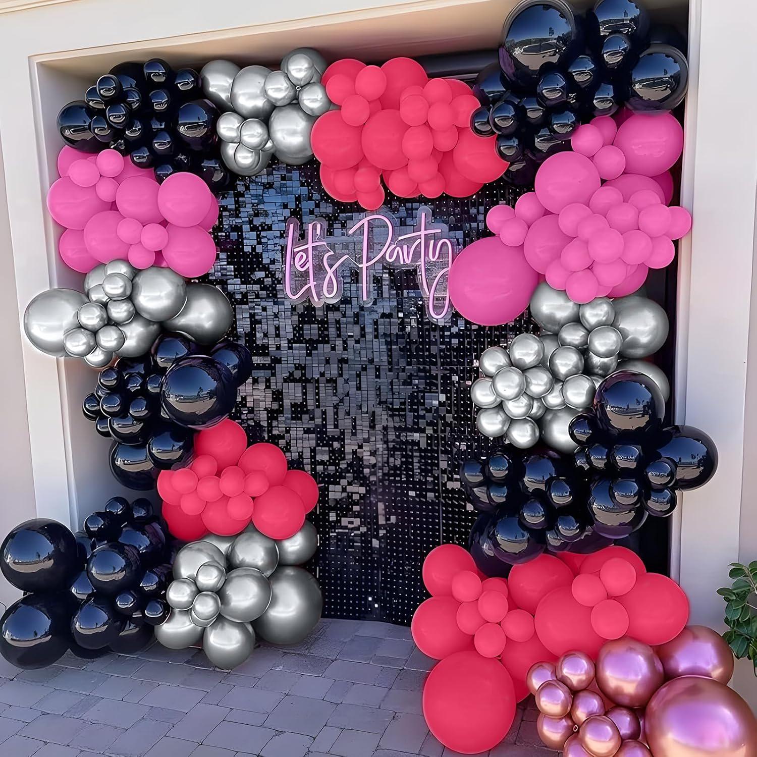 Rose Red Black Silver Balloon Arch Kit, 53pc Party Garland for Birthday Baby Shower