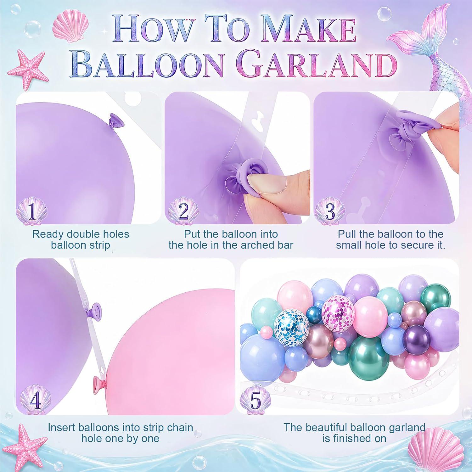 Mermaid Balloon Arch Kit, Pastel Undersea Party Garland with Tails, Seashell, Rainbow Foils