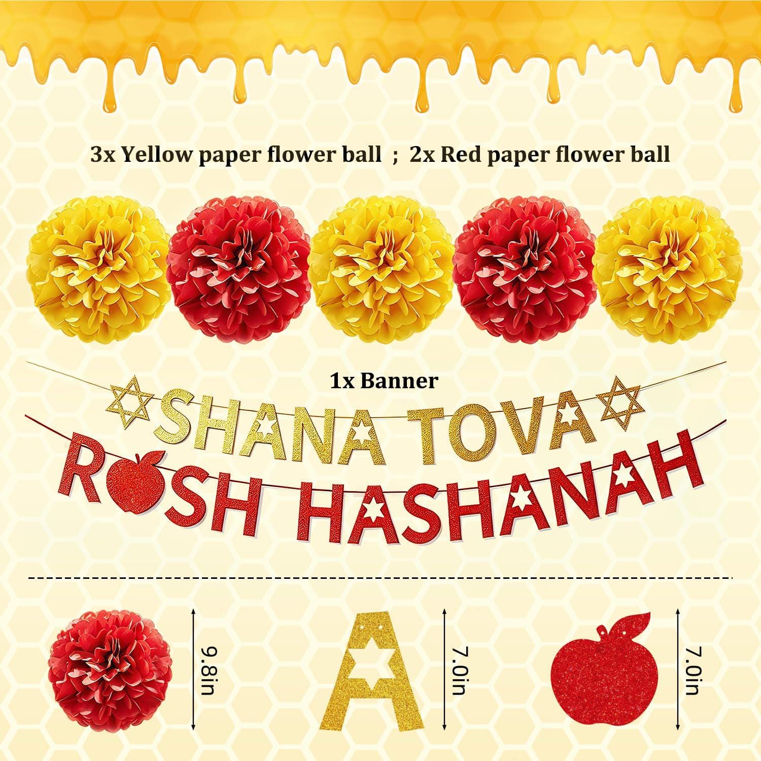 Rosh Hashanah Shana Tova Banner, Jewish New Year Paper Decorations Set