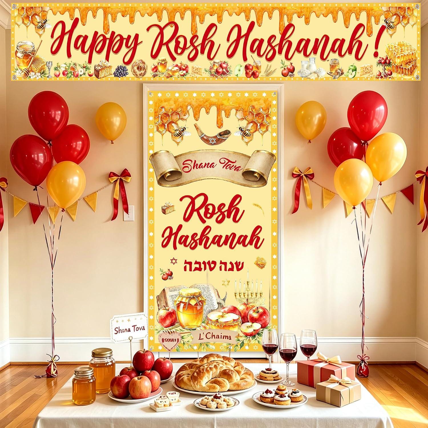 Rosh Hashanah Honey Bee Banner Decorations, Jewish New Year Porch Decor