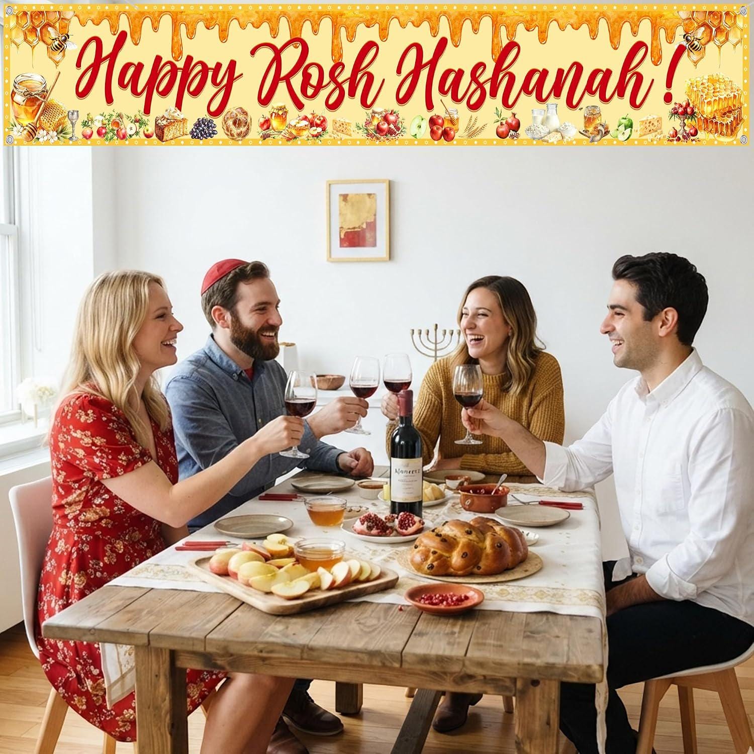 Rosh Hashanah Honey Bee Banner Decorations, Jewish New Year Porch Decor