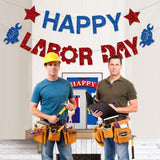 Glitter Happy Labor Day Banner, Red Blue USA Patriotic Garland, Party Decorations