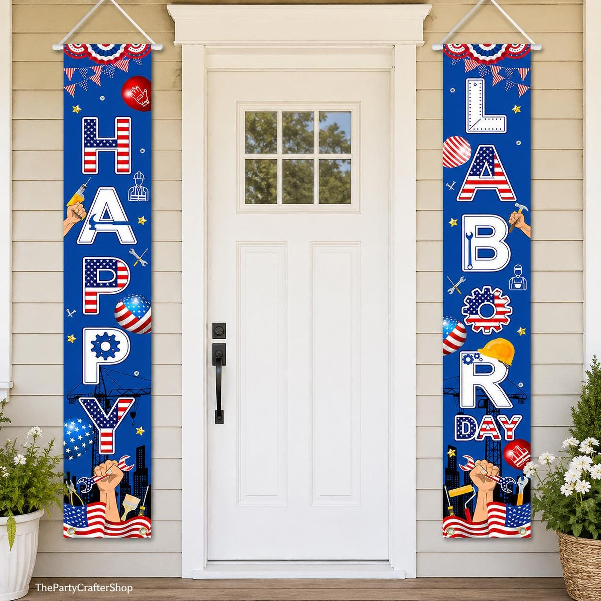 Patriotic Labor Day Door Banner, American Holiday Porch Decor