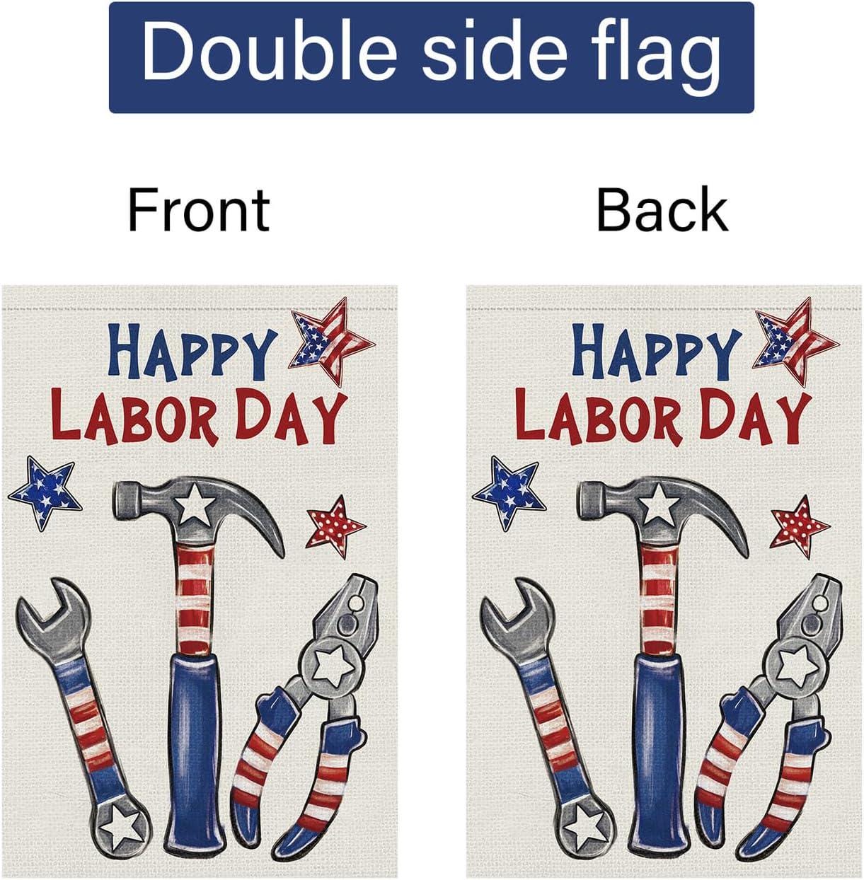 Happy Labor Day Garden Flag, Patriotic Tools USA Outdoor Decor (12x18)
