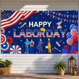 Happy Labor Day Patriotic Banner, Polyester Fabric Backdrop, 6x3.6ft Wall Decor