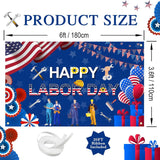 Happy Labor Day Patriotic Banner, Polyester Fabric Backdrop, 6x3.6ft Wall Decor
