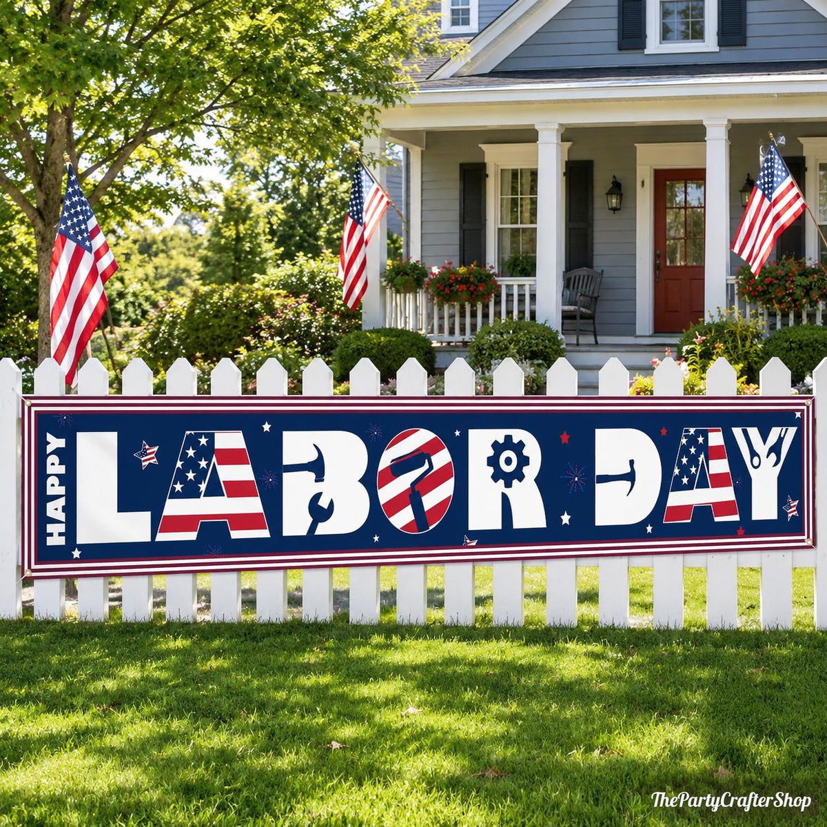 Large Happy Labor Day Patriotic Banner, Outdoor Indoor Party Yard Sign
