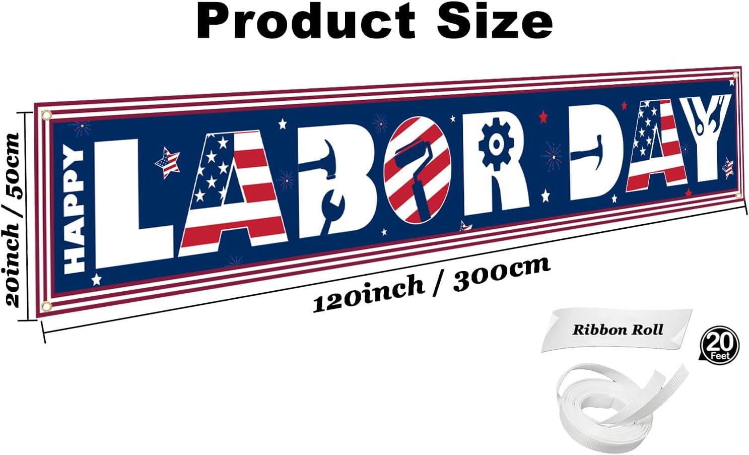 Large Happy Labor Day Patriotic Banner, Outdoor Indoor Party Yard Sign