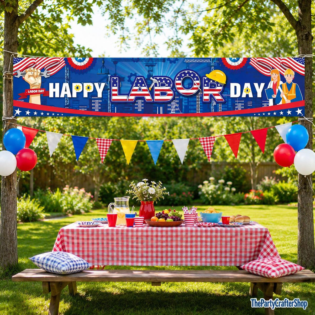 Happy Labor Day Fabric Banner, Patriotic Photo Backdrop, Indoor Outdoor Decorations
