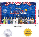 Happy Labor Day Backdrop, Patriotic Worker Banner, Blue Party Decoration, Photo Prop