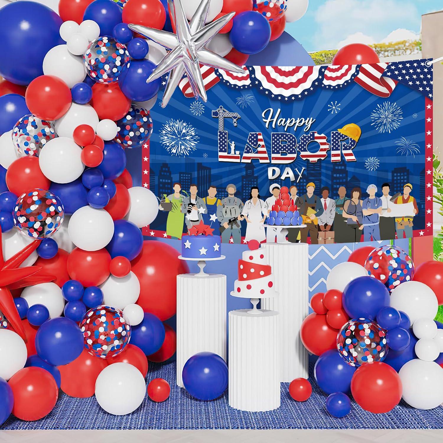 Happy Labor Day Backdrop, Patriotic Worker Banner, Blue Party Decoration, Photo Prop
