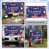 Happy Labor Day Banner, Patriotic American Flag Worker Backdrop, Party Decorations