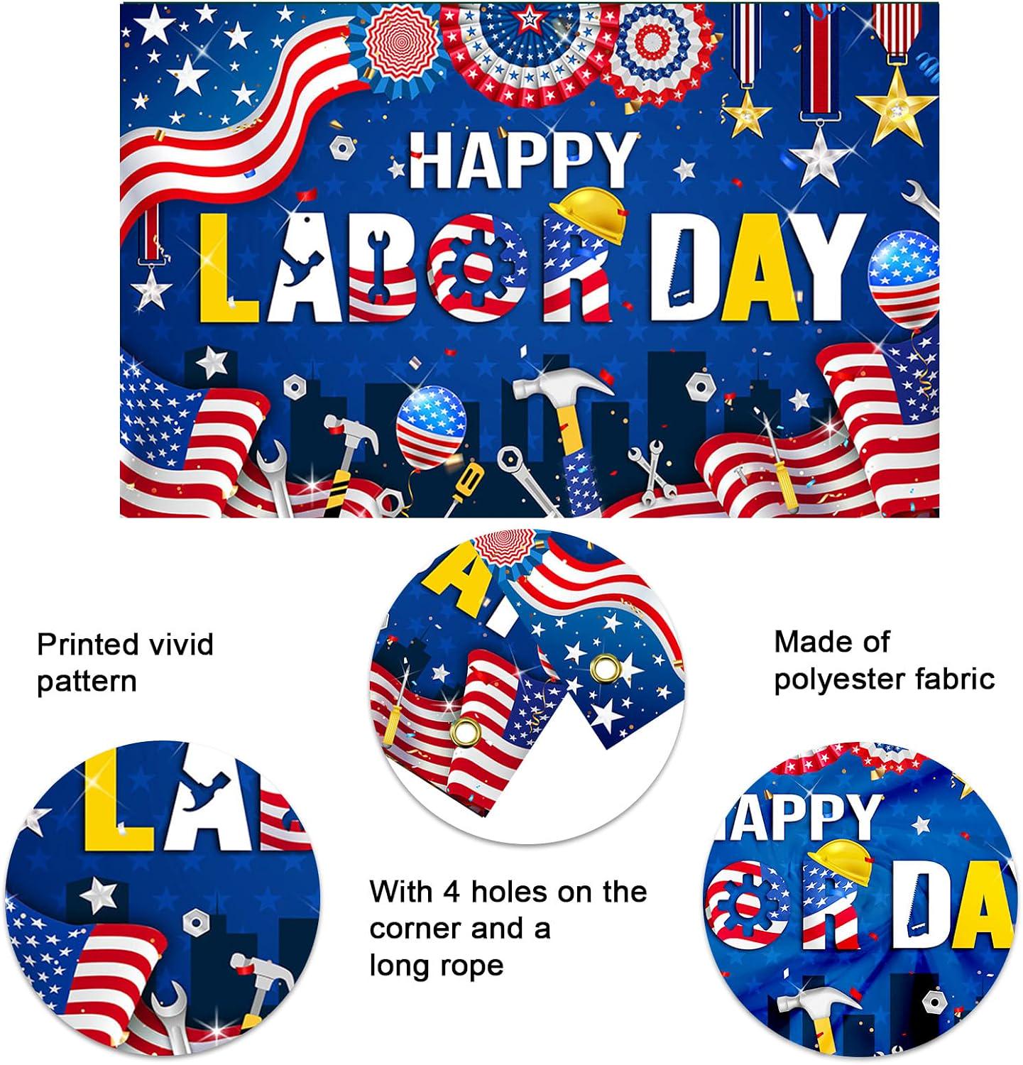 Happy Labor Day Backdrop Banner, American Flag Photo Background, Patriotic Party Decorations