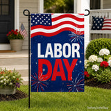 Happy Labor Day Garden Flag, 28x40 Double Sided Patriotic USA Fireworks House Flag for Yard Lawn Outdoor Holiday Decor