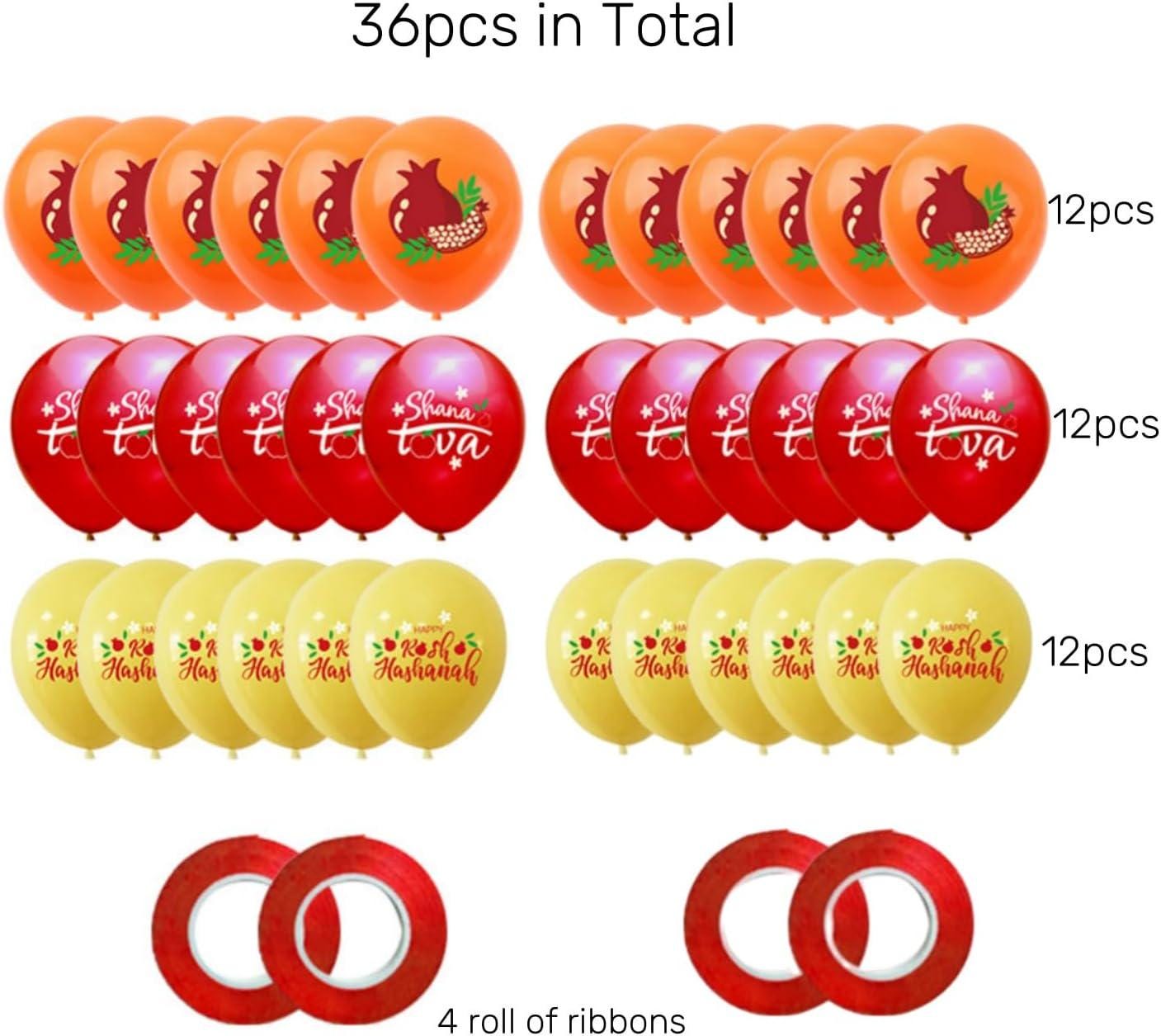 Shana Tova Rosh Hashanah Balloons, Gold Orange Red Latex Party Decorations