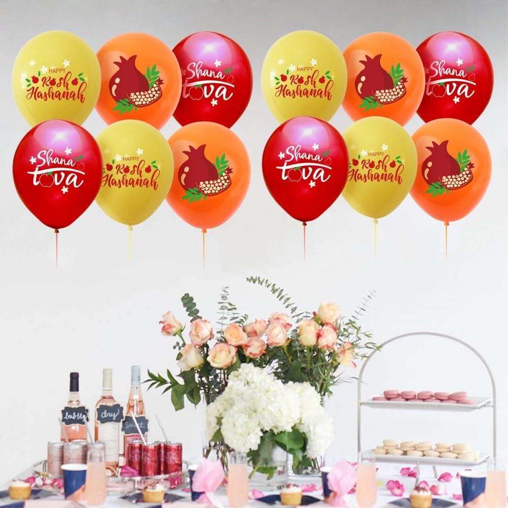 Shana Tova Rosh Hashanah Balloons, Gold Orange Red Latex Party Decorations