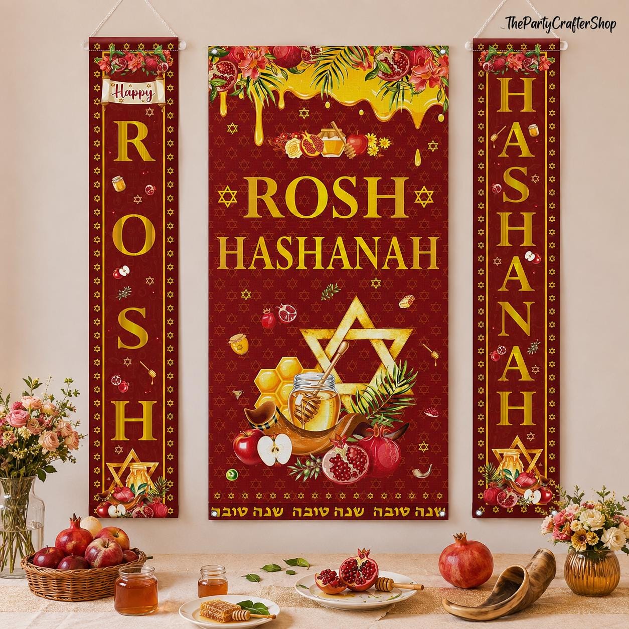 Rosh Hashanah Banner Set, Jewish New Year Door Porch Sign
