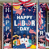 Labor Day Door Banner Set, Patriotic Worker Tools, American Flag Decor (3pc)