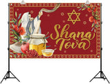 Shana Tova Backdrop, Rosh Hashanah Jewish New Year Decorations, Polyester Party Banner