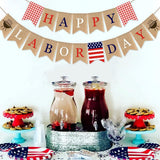 Burlap Happy Labor Day Banner, BBQ Grill Theme Garland, Party Decorations