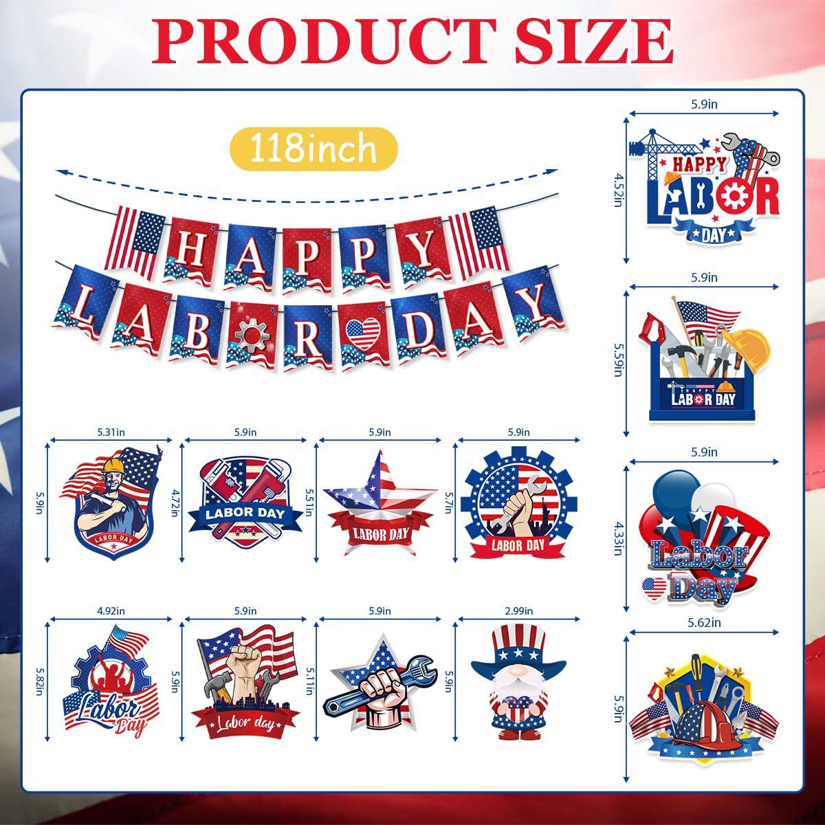 Happy Labor Day Decorations Set, Patriotic Banners, Swirls, Centerpieces, Red White Blue Party Decor