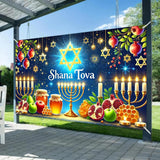 Shana Tova Menorah Backdrop, Rosh Hashanah Star Banner, Jewish Holiday Decorations