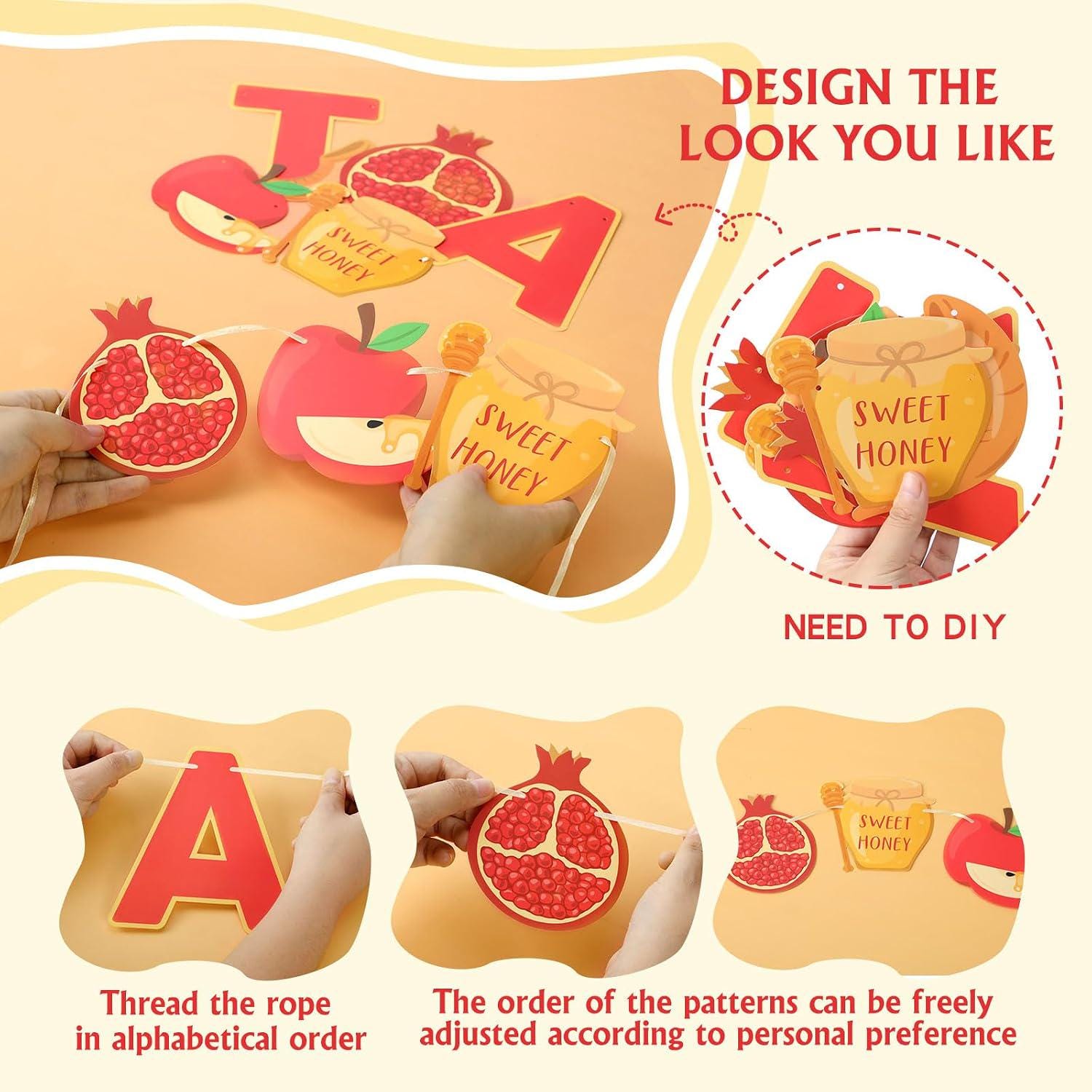 Shana Tova Banner Garland, Rosh Hashanah Jewish New Year Decor, Honey Apple Pomegranate Party