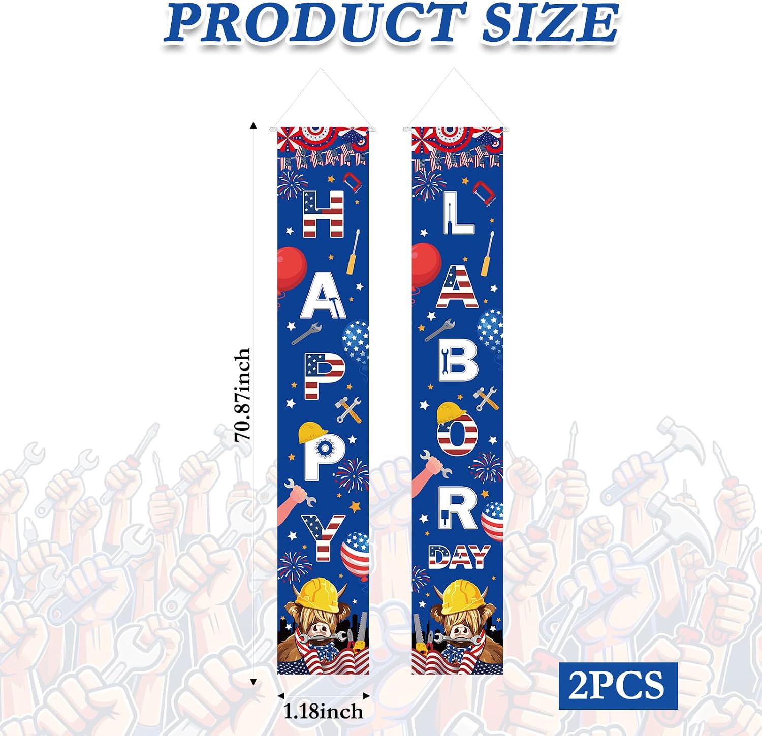 Happy Labor Day Porch Banners, Red White Blue Patriotic Decor