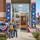 Happy Labor Day Porch Banners, Red White Blue Patriotic Decor