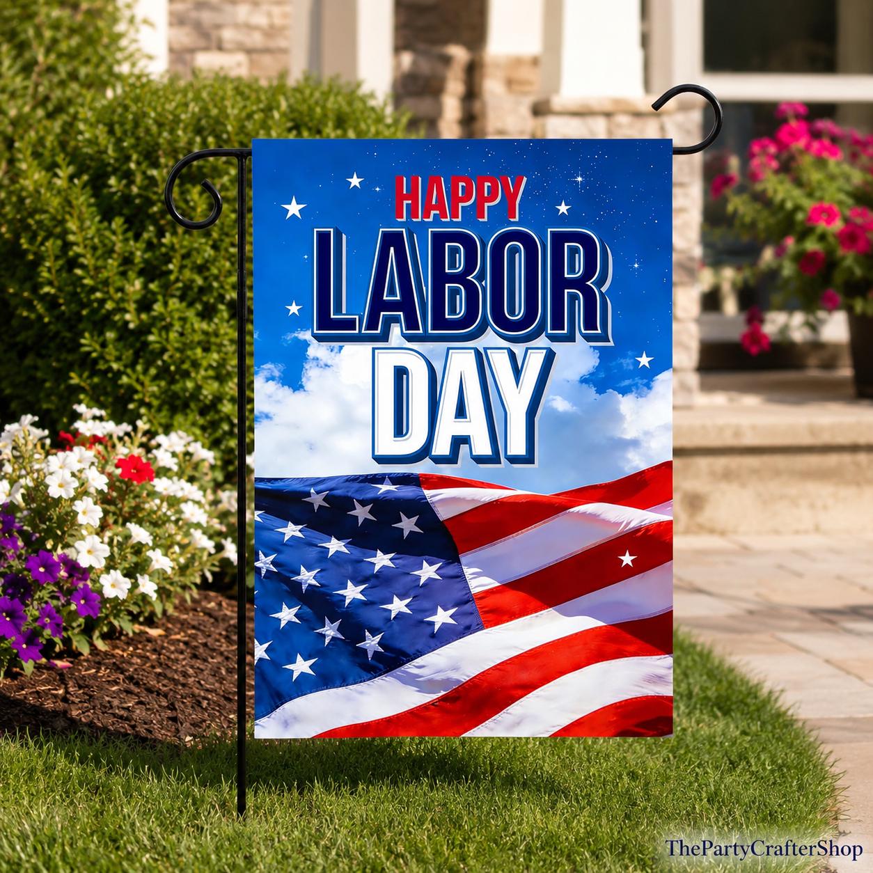 Happy Labor Day Garden Flag, Double Sided American Stars Stripes Yard Flag