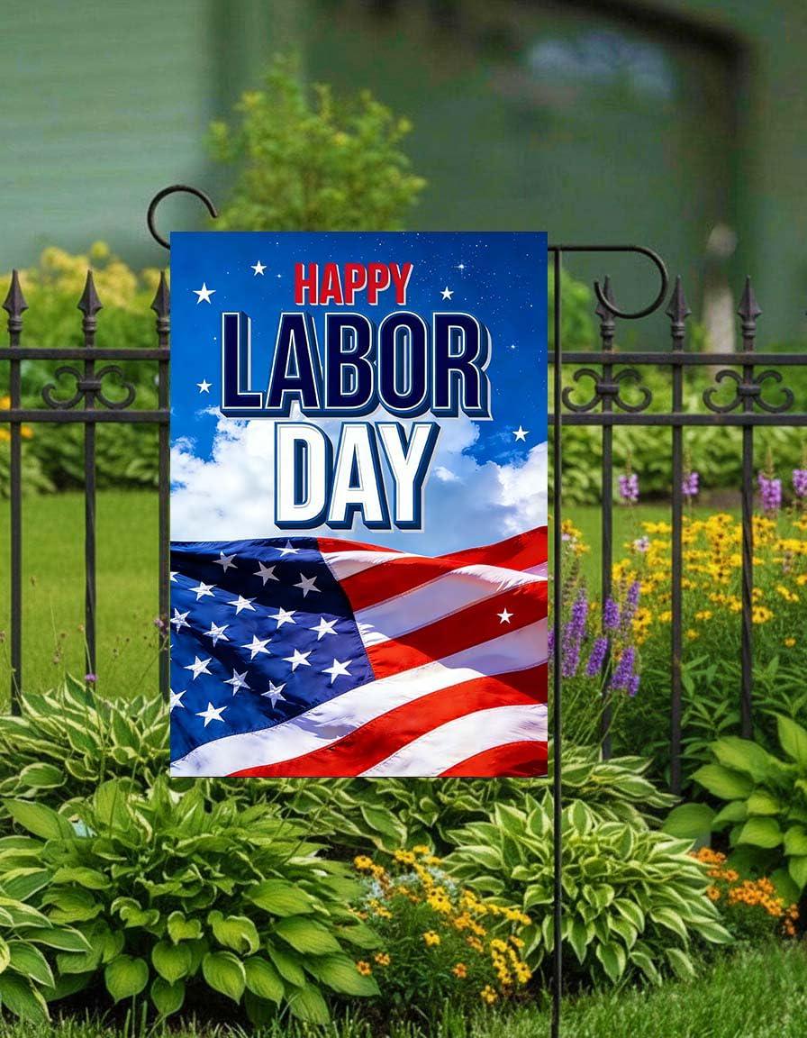 Happy Labor Day Garden Flag, Double Sided American Stars Stripes Yard Flag