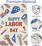 Happy Labor Day Burlap Garden Flag, Tools USA Decor (12x18 Inch)