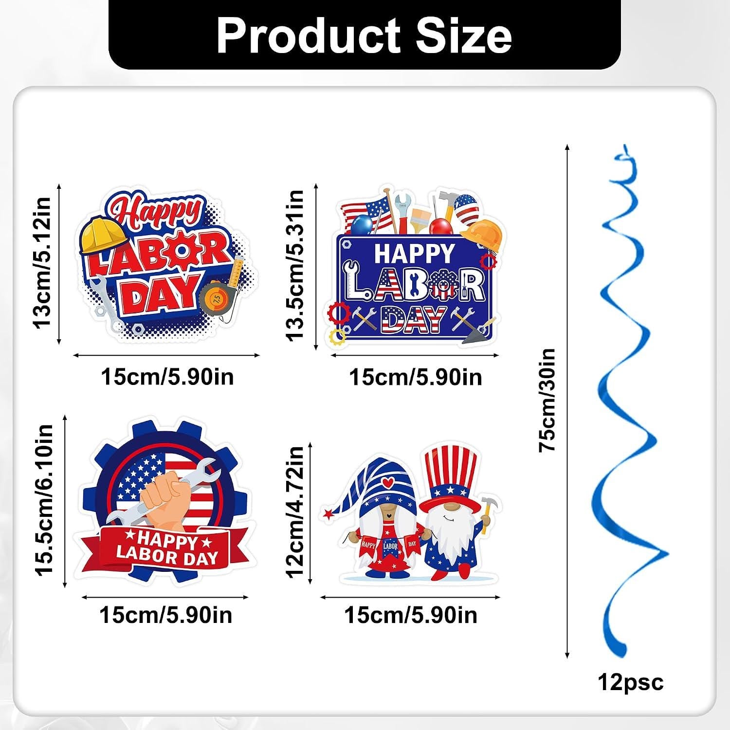 26pc Labor Day Decorations Set, Red White Blue Banner Swirls Patriotic Party Decor