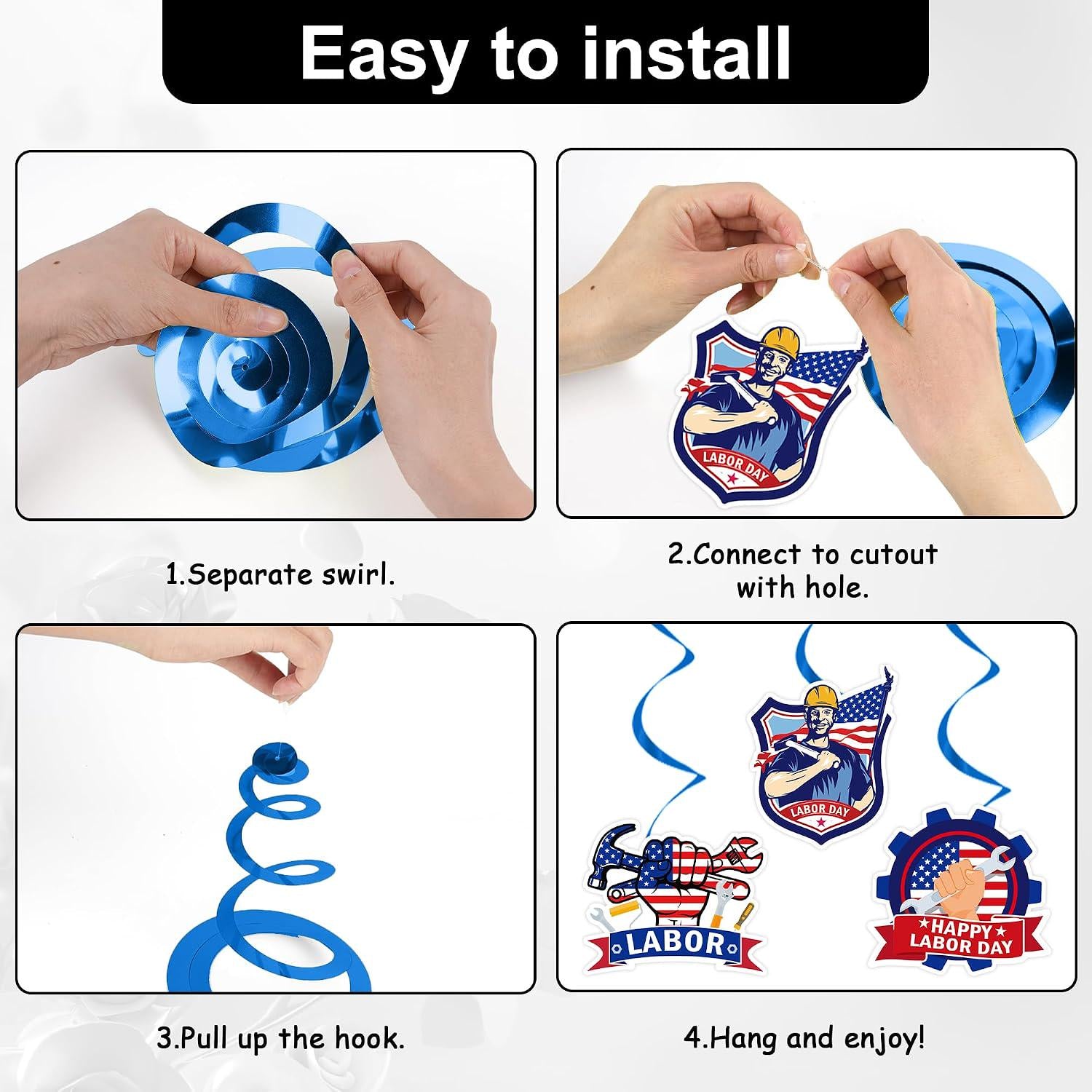 26pc Labor Day Decorations Set, Red White Blue Banner Swirls Patriotic Party Decor