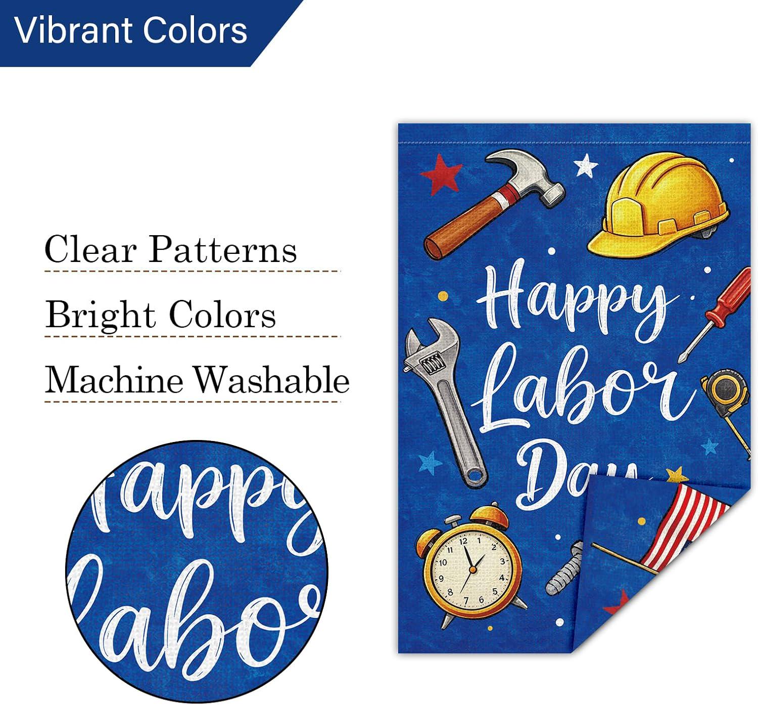 Happy Labor Day Garden Flag, Patriotic Tools, Double Sided Burlap Yard Decor