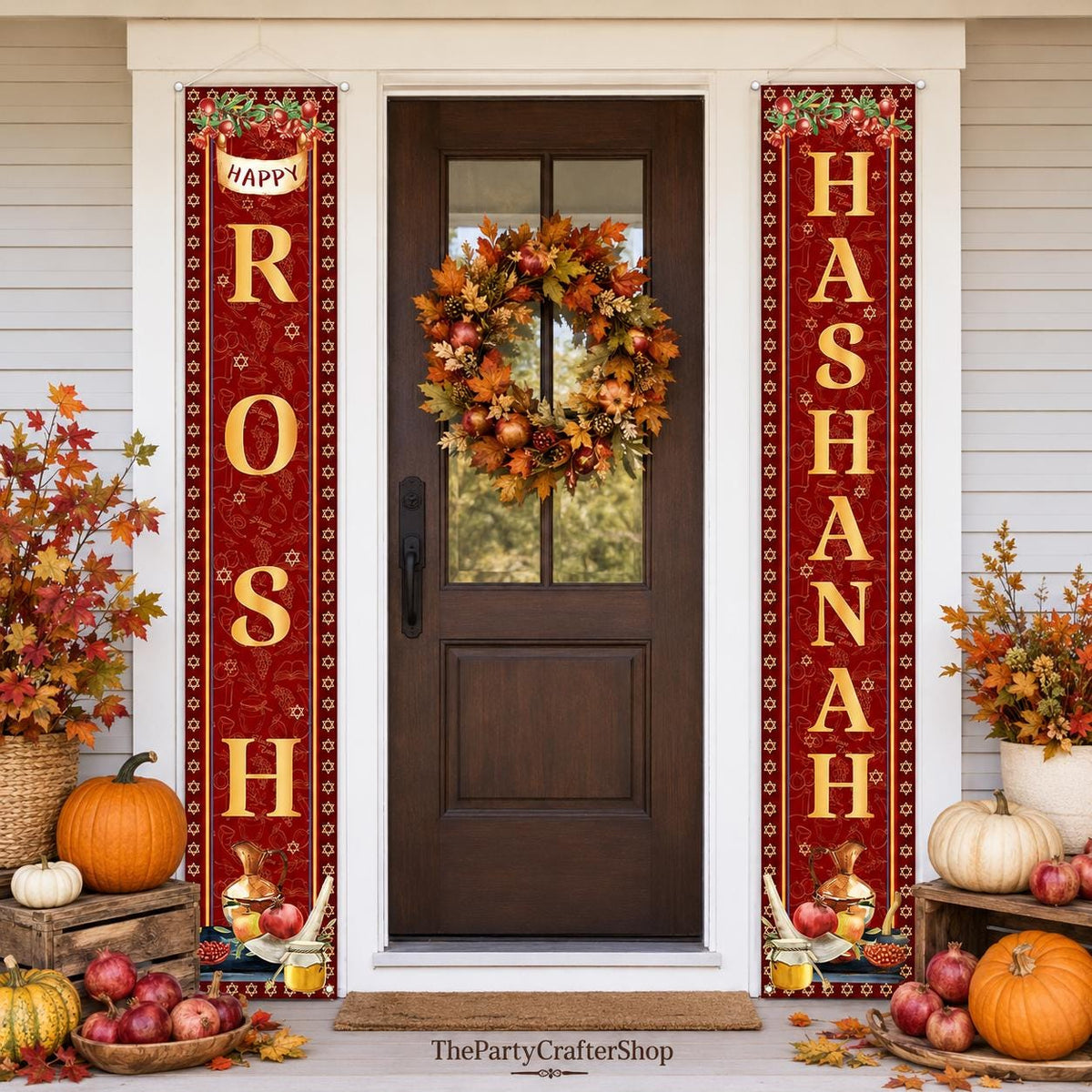 Rosh Hashanah Porch Banner Set, Happy Jewish New Year Outdoor Door Decor