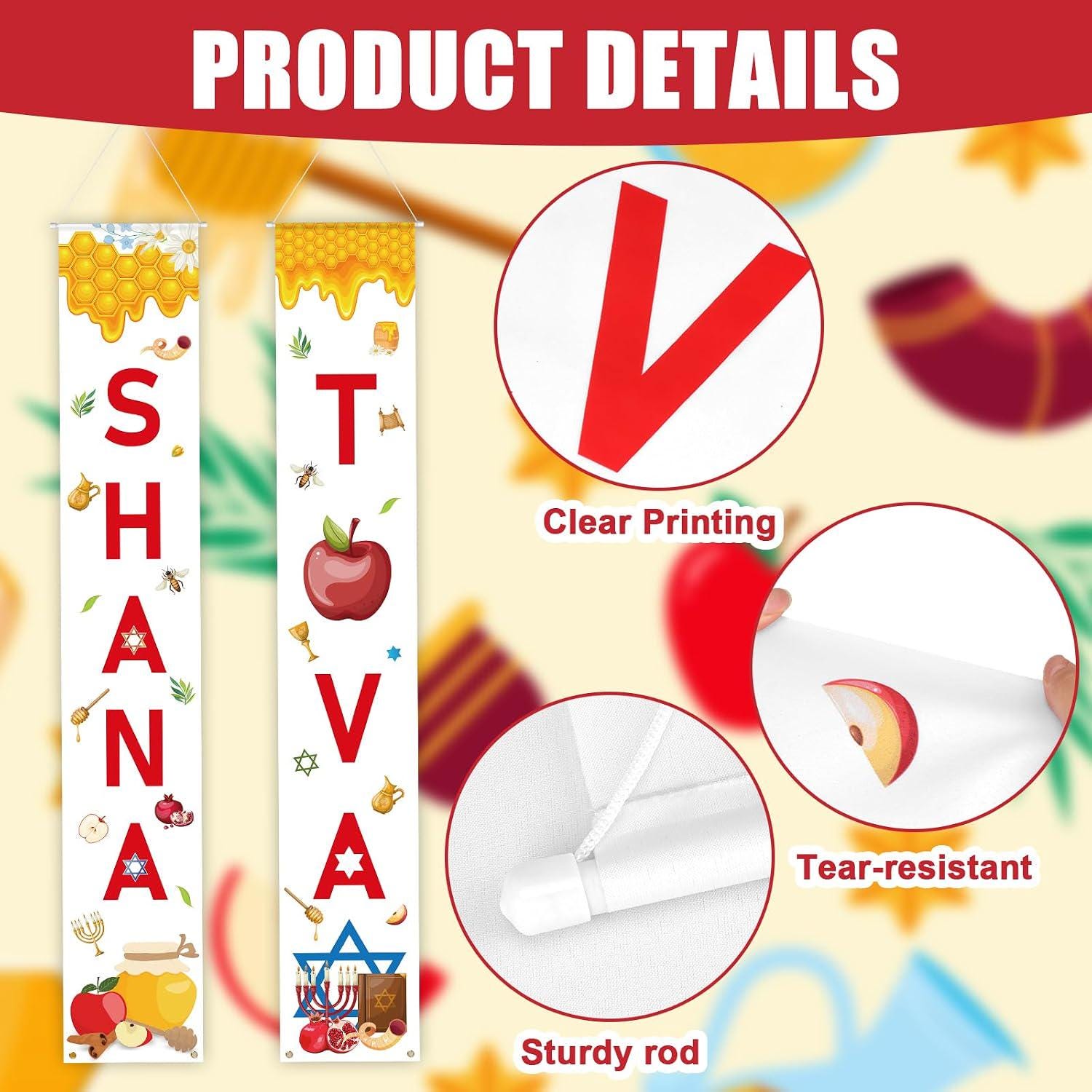 Shana Tova Door Banner Set, Jewish New Year Porch Signs, Rosh Hashanah Party Decorations