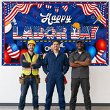 Happy Labor Day Patriotic Banner, 73x43 Inch Party Backdrop (Indoor Outdoor)