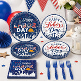 Labor Day Patriotic Tableware Set, Red White Blue Plates Napkins Forks (Serves 24)