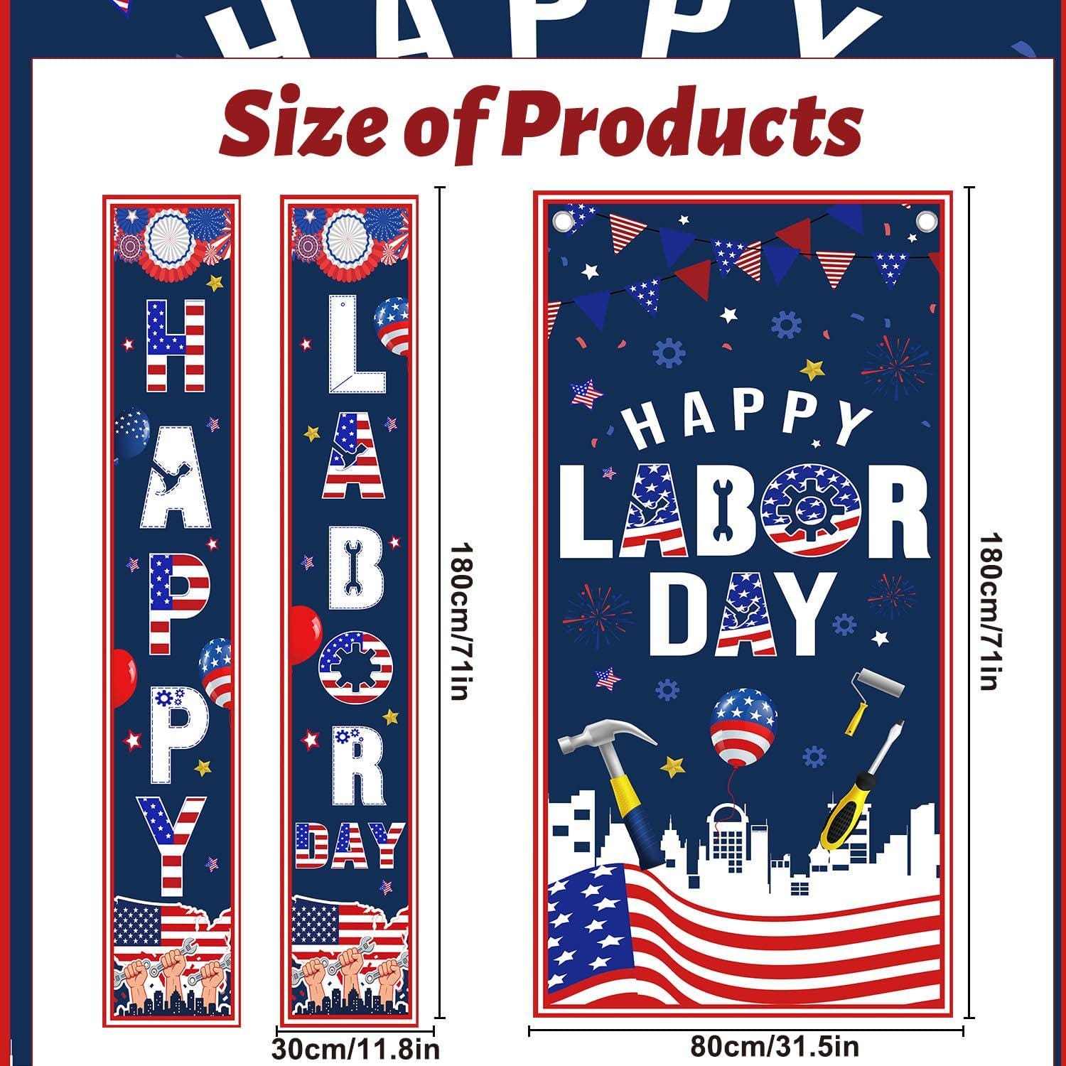 Happy Labor Day Patriotic Door Cover Banner, Porch Sign Decorations