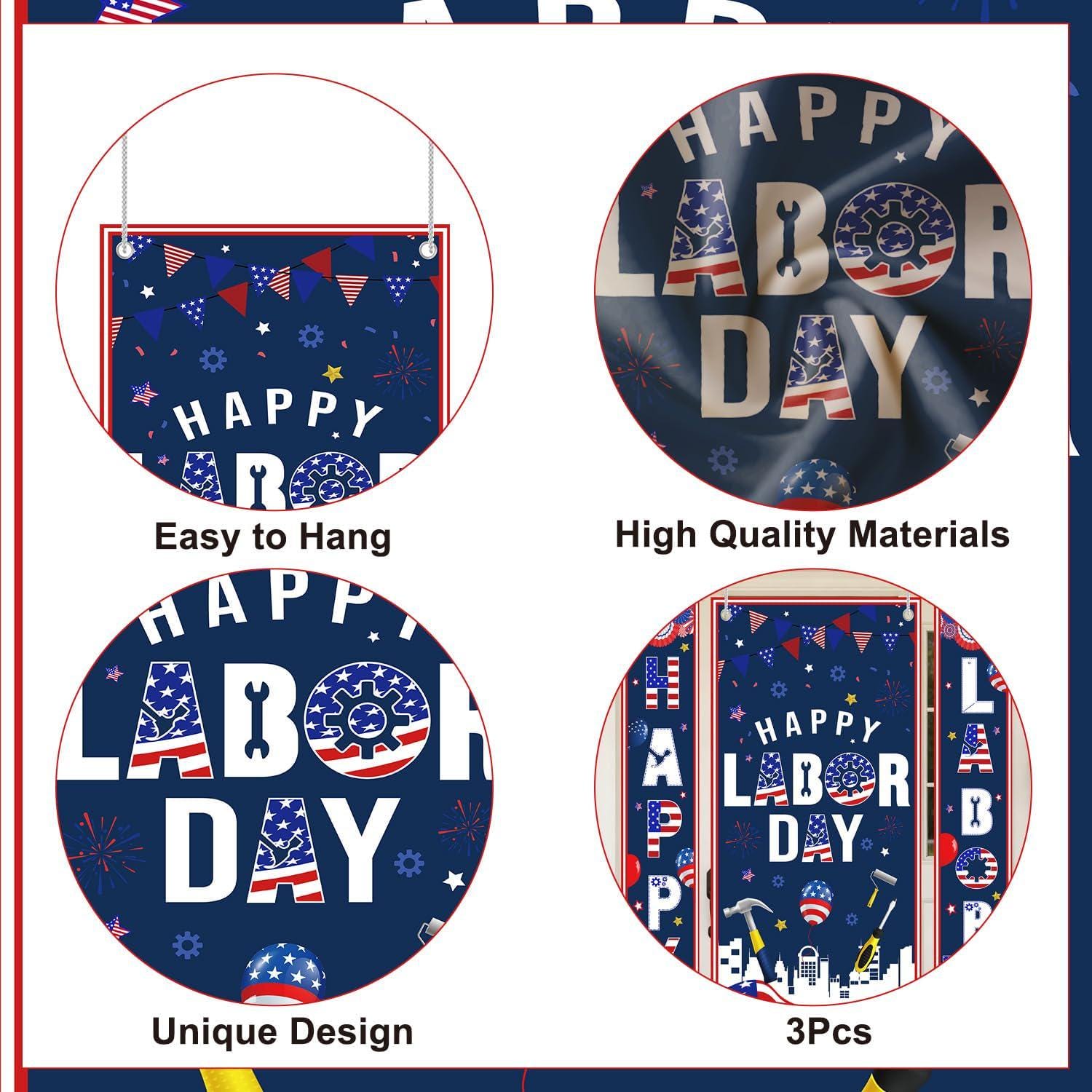 Happy Labor Day Patriotic Door Cover Banner, Porch Sign Decorations
