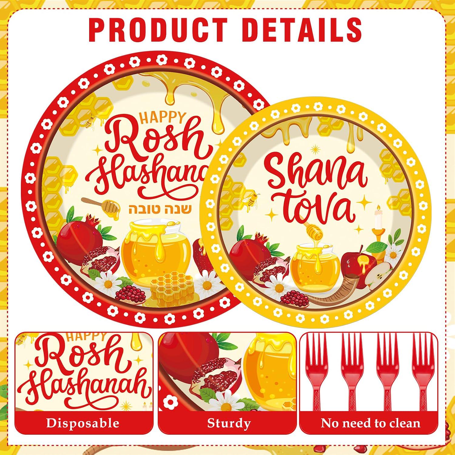 Rosh Hashanah Shana Tova Tableware Set, Jewish New Year Party Plates Napkins