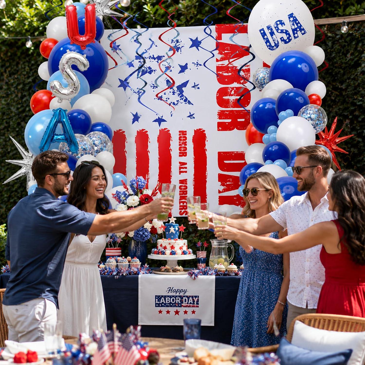Labor Day Balloon Arch Kit, Red White Blue USA Foil Letters, Patriotic Party Decor