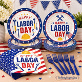 Labor Day Plates and Napkins Set, Patriotic Disposable Tableware for 24 Guests
