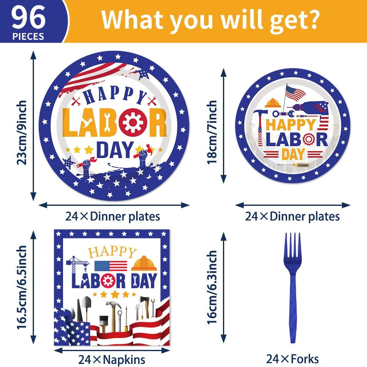 Labor Day Plates and Napkins Set, Patriotic Disposable Tableware for 24 Guests