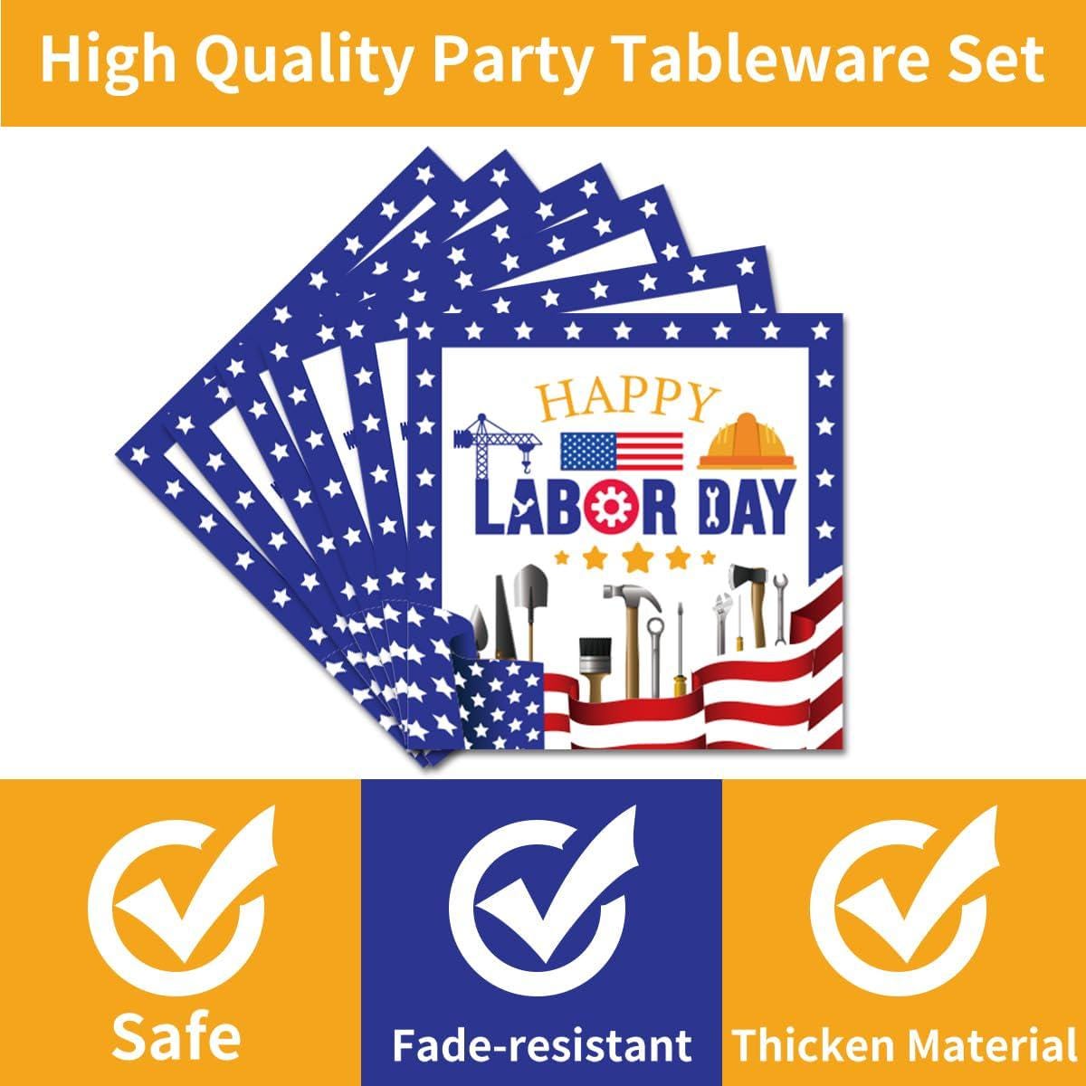 Labor Day Plates and Napkins Set, Patriotic Disposable Tableware for 24 Guests