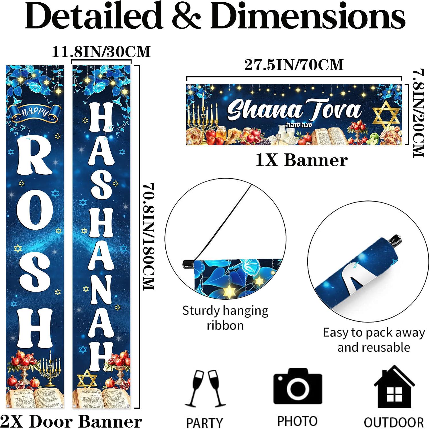 Rosh Hashanah Banner Set, Blue Shana Tova Decorations, Jewish Holiday Party Signs
