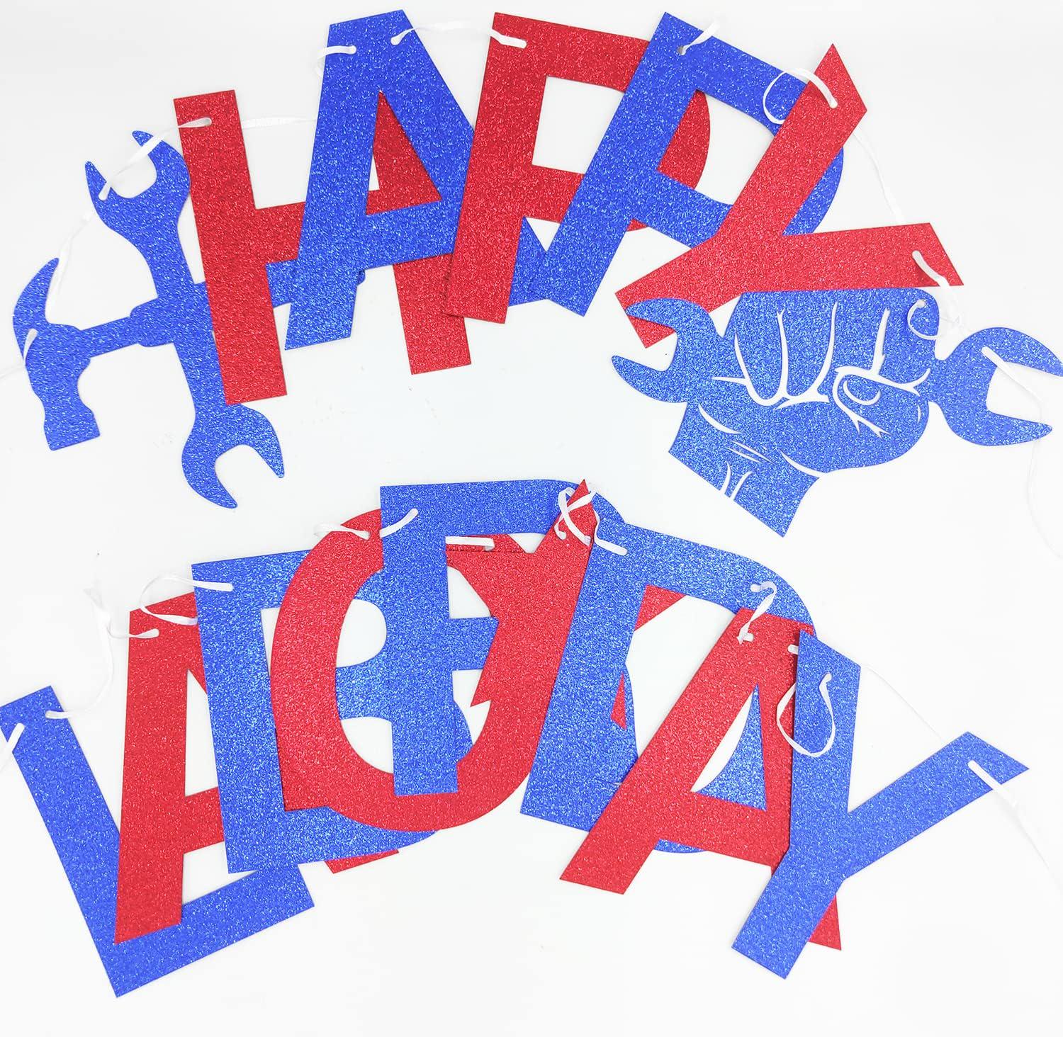 Glitter Happy Labor Day Banner, Patriotic Red White Blue Garland (Pre-assembled)