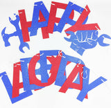 Glitter Happy Labor Day Banner, Patriotic Red White Blue Garland (Pre-assembled)