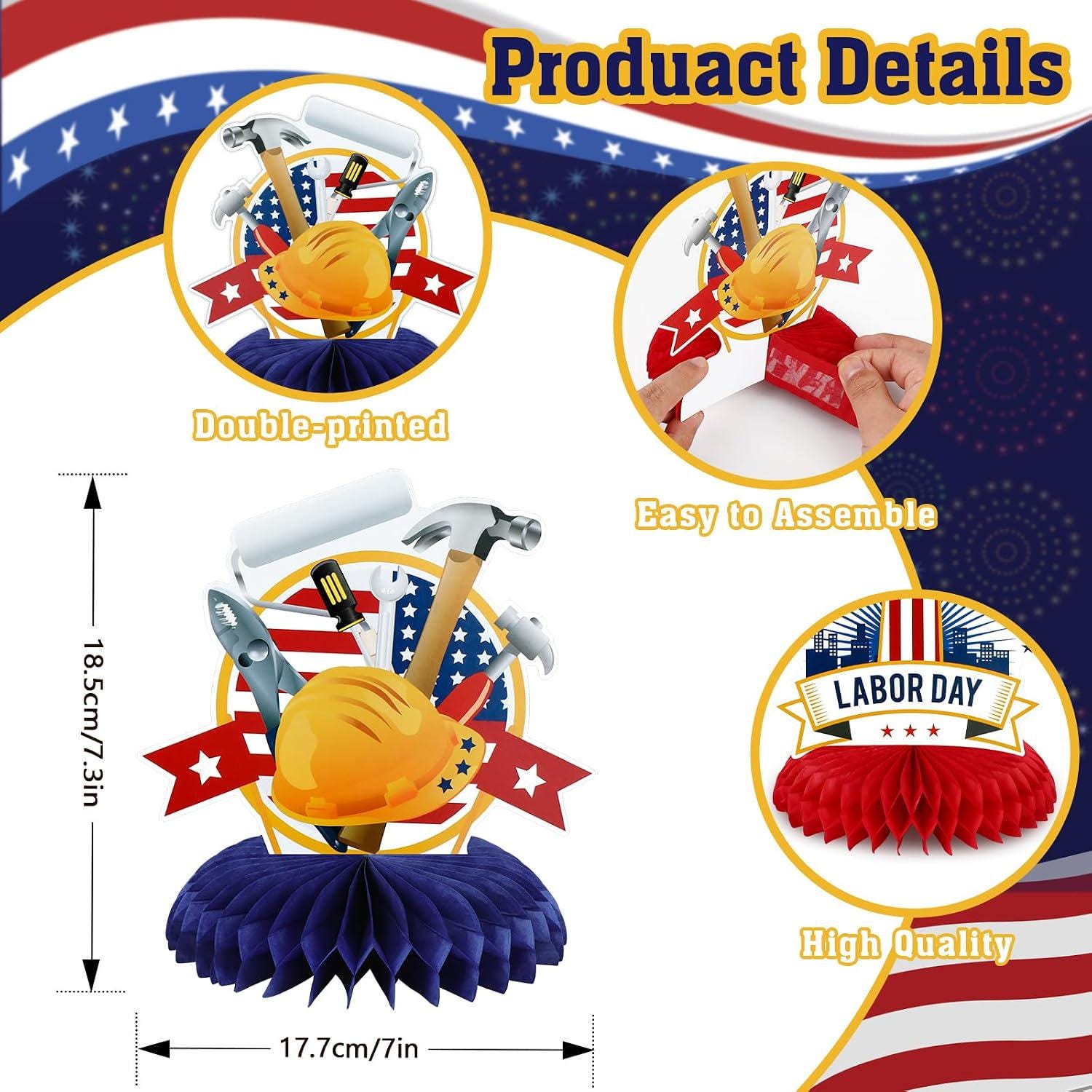 Patriotic Labor Day Centerpieces, Worker Tools, Red White Blue Decorations